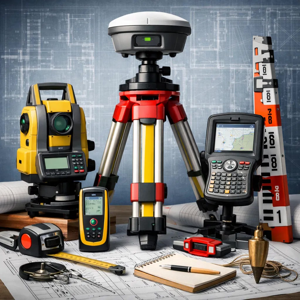 Traditional surveying tools on site